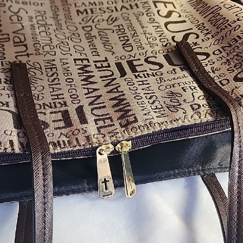 Religious Text Printed Tote/Bible Bag in Brown EUC - Picture 14 of 16